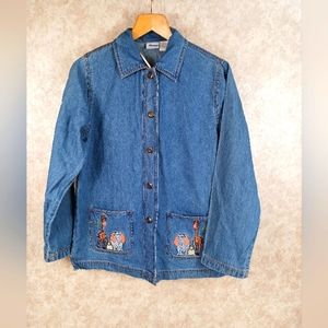 BLAIR Denim Shirt with Embroidered Pockets  Animal Theme Size Small NWT